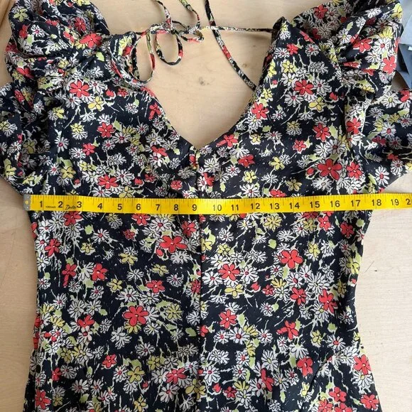 Topshop Grunge Midi Dress V-Neck Front Panel Black Floral Print Size 8 - Picture 8 of 10